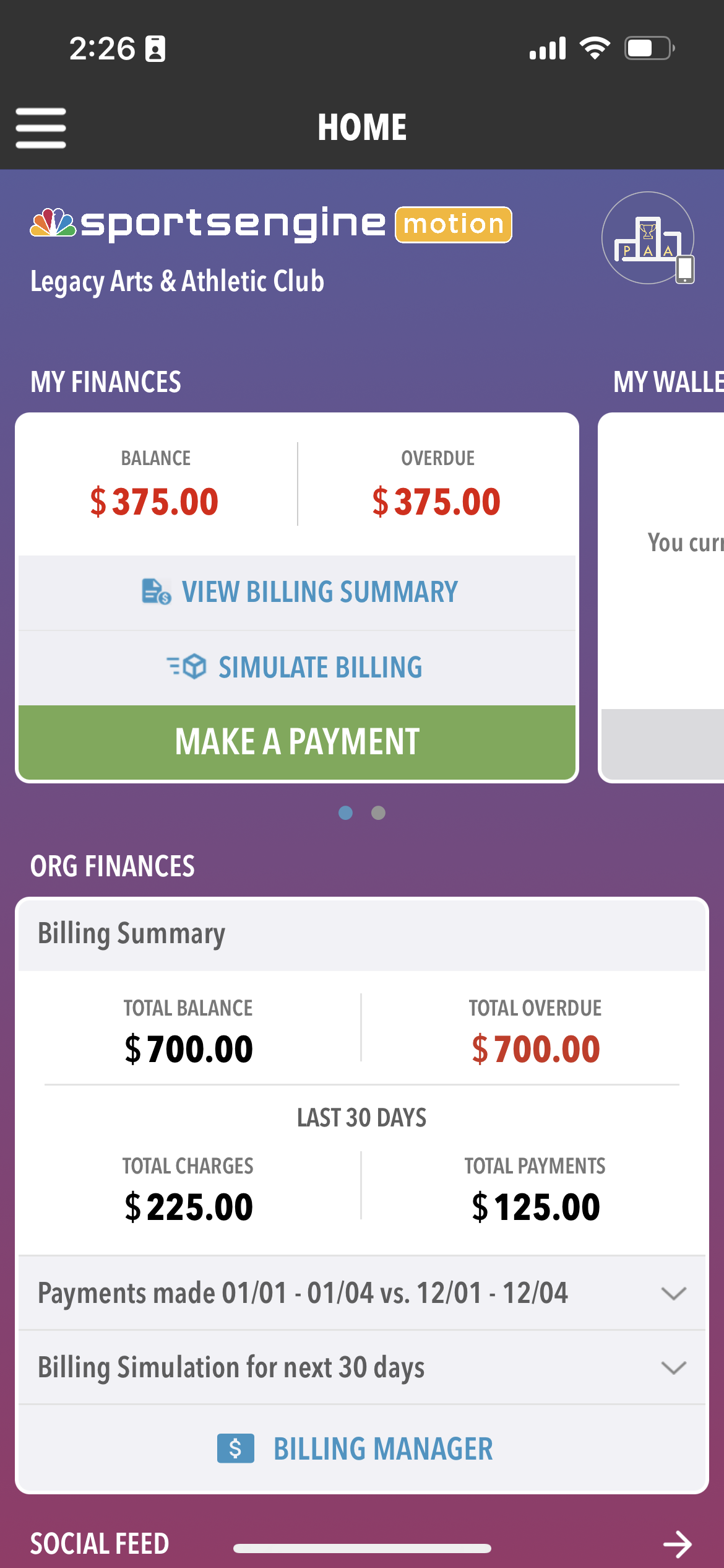 screenshot of SportsEngine Motion